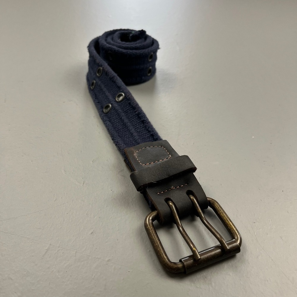 Abercrombie & Fitch Belt Women 12 Blue Canvas Double Prong Grommet Moose Logo